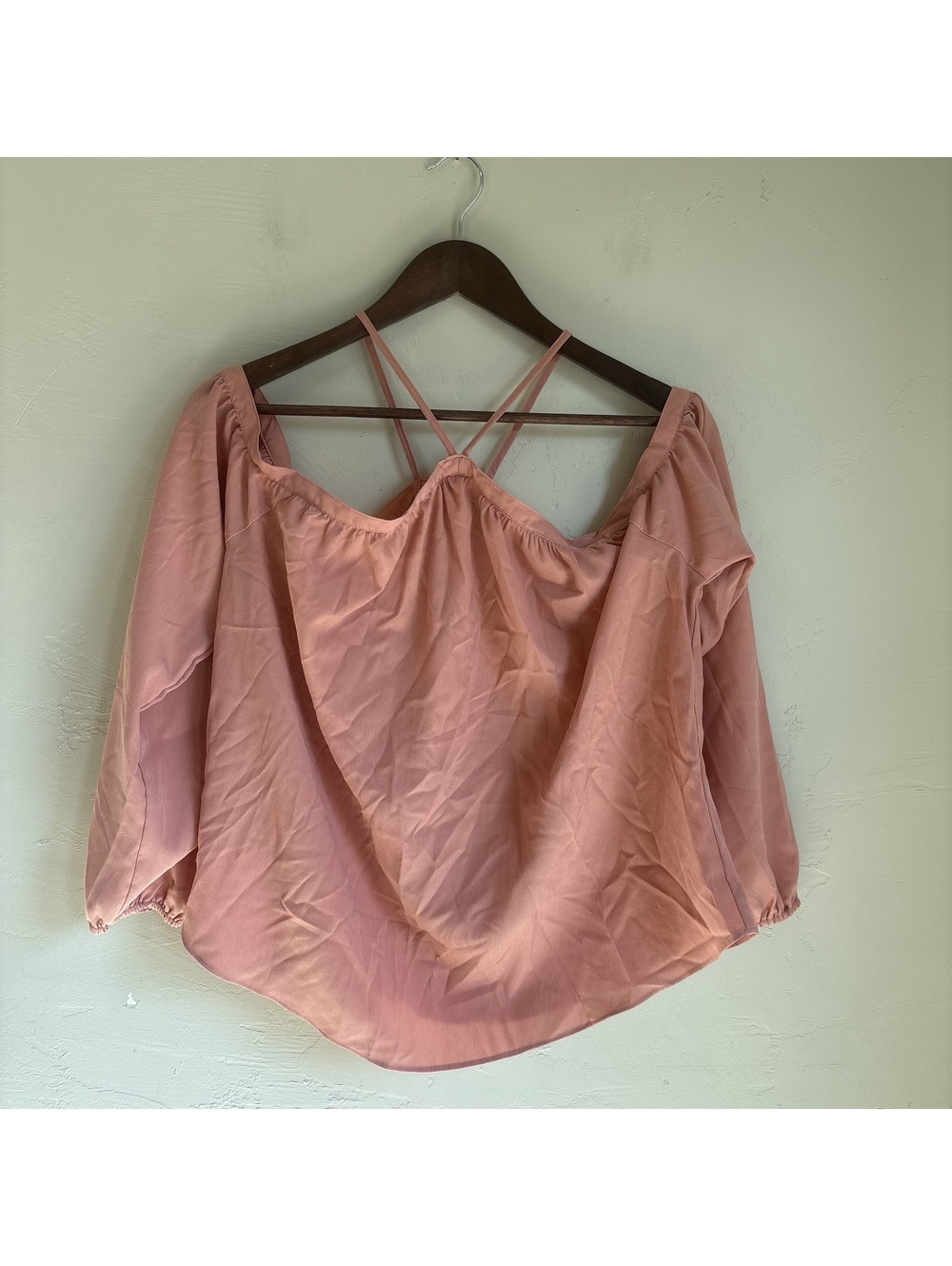Daytrip Womens Large Dusty Rose Pink Off The Shoulder Strappy Long Sleeve Blouse